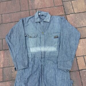 Vintage 70s OshKosh Bgosh Herringbone Twill Coveralls Blue 36x30 Talon Zip